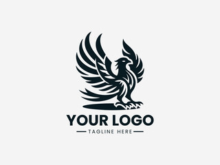 Fototapeta premium Regal eagle bird vector logo with golden crown and ornate details for luxury brand identity