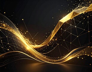 Gold abstract waves on dark background