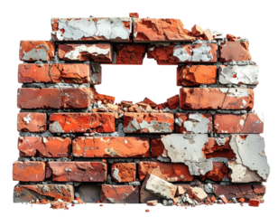 Damaged brick wall with a large hole (1)