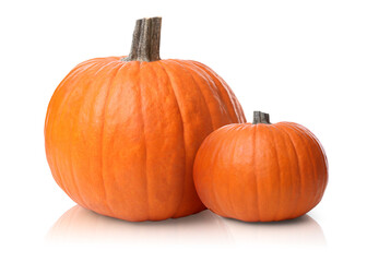 Two fresh orange pumpkins isolated on white