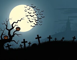 Graveyard at Midnight with Bats 