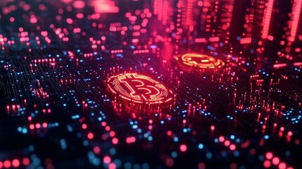 3D illustration of cryptocurrency symbols floating in cyberspace