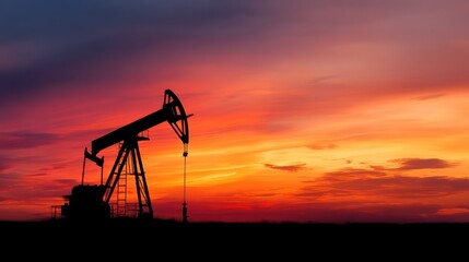 Oil pump jack silhouette at sunset