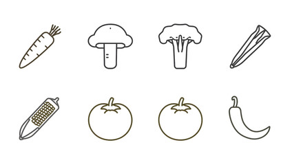 Simple Hand-drawn Vegetable and Fruit Icons in Minimalist Style for Cooking or Food Blog Design