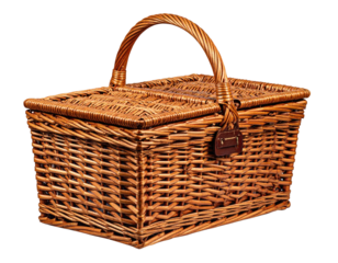 Rectangular wicker picnic basket with a top handle