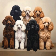Group portrait of diverse poodles