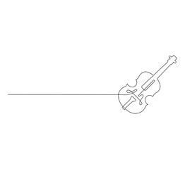 Continuous Single Line Drawing of Violin, Minimalist Monoline Illustration of Classical Musical Instrument, Simple Contour Vector of String Music Art for Concert and Orchestra Design