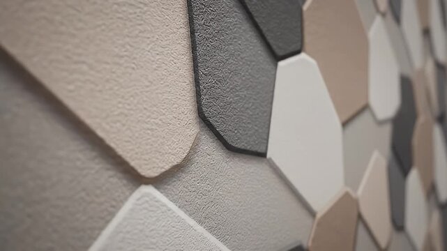 Textured geometric wall panels in neutral shades creating a modern abstract pattern for interior design background