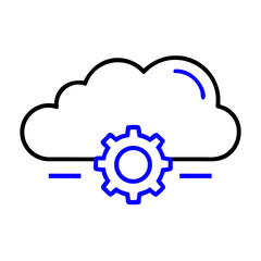 Blue Neon Outline of Gear with Lines and Arc on Black Background futuristic silhouette vector icon