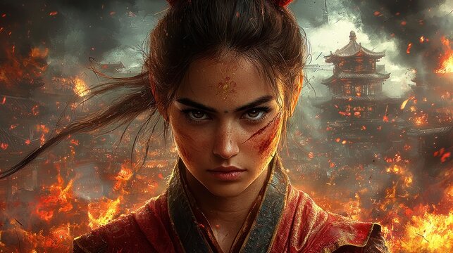 Mulan: Fierce Warrior Amidst Burning City