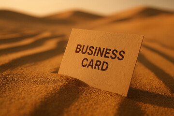 Business Card Mockup in Golden Desert Sand – Low Dune Crawl Angle with Recycled Kraft Paper