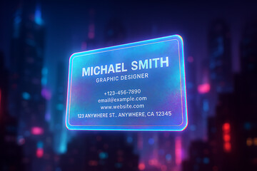 Holographic Business Card Mockup – Neon Hover Angle with Foil Texture