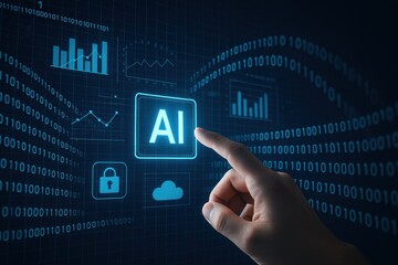 Futuristic Interface with Digital Elements Related to Artificial Intelligence and Data Analysis