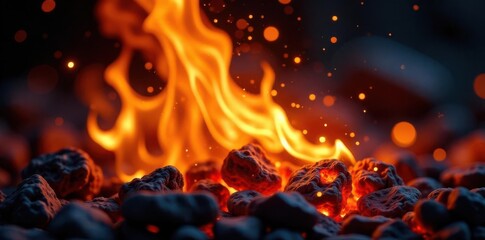 Close-up of fiery sparks erupting, glowing embers , sparks, abstract