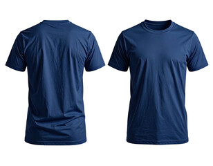 Front and back view of a deep indigo blue t-shirt (1)