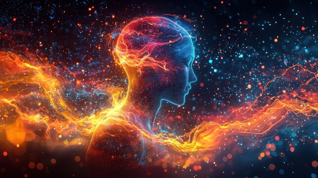 Abstract Energy Humanoid: A Digital Portrait of Inner Fire and Cosmic Energy