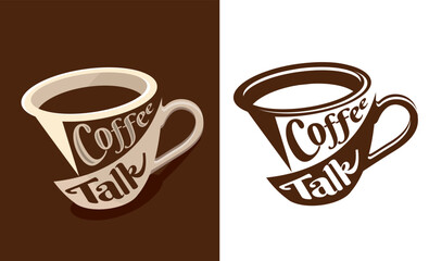 Coffee talk logo design simple lettering coffee cup and chat combination with typography style concept