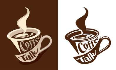 Coffee talk logo design simple lettering coffee cup and smoke chat combination with typography style concept