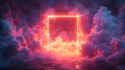 Neon Portal in a Dreamlike Cloudscape