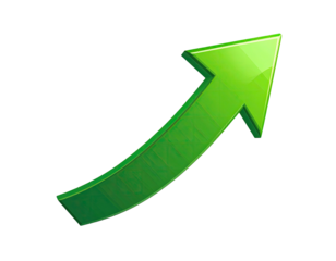 Bright green upward curving arrow