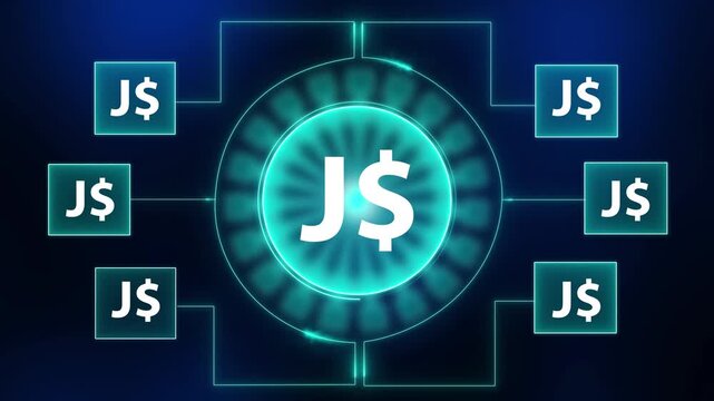 Jamaican Dollar Symbol J M D Currency Finance Global Economy Digital Network Connection Technology Abstract Background Neon Glow