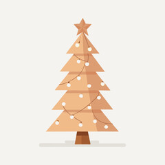 Fototapeta premium Minimalist Scandinavian Christmas tree vector with simple ornaments, a clean, natural, and modern Nordic holiday decor design for elegant projects.