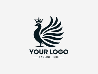 Obraz premium Heraldic medieval bird vector logo with shield and crown for royal family crest or castle branding