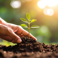 Hand planting a young sapling