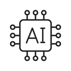 Clean vector line icon of a processor with “AI” label, ideal for illustrating artificial intelligence, smart systems, and advanced computing technologies