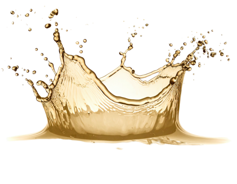 A golden liquid splash, radiating outward from a central point, forming a crown-like shape