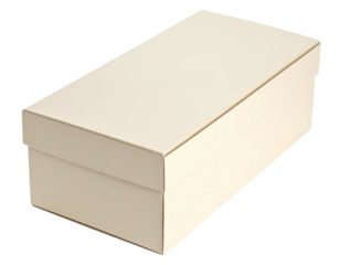 Cream-colored rectangular cardboard box, lidded
