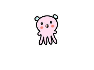タコ宇宙人　ピンク　ゆるキャラ　かわいいイラスト