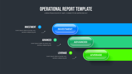 Service Review Three Step Diagram Presentation Template. Visual Analysis Slideshow Layout Vector Illustration. Company Launch 3 Element Infographic Slide Design.