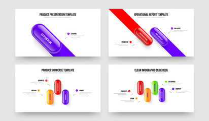 Consulting Proposal One Two Three Four Option Diagram Presentation Template Vector Illustration Set. Service Growth 1 2 3 4 Element Infographic Slide Design Collection.