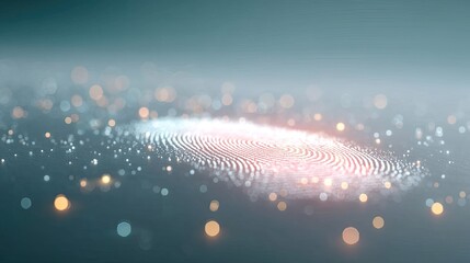 Macro Shot of Glowing Holographic Fingerprint in Cyan Background with Bokeh Futuristic Technology Concept