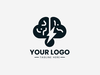 Dynamic brain storm vector logo with lightning bolts and cloud for creative agency branding