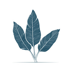 Tropical banana leaves vector drawing, detailed botanical design, blue color, isolated on white, suitable for modern wall art and nature-themed projects.