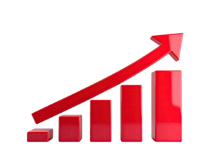 Red 3D bar graph with upward trend arrow (2)
