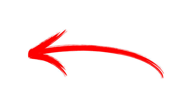 Hand-drawn red arrow icon brush stroke, red arrow marker is isolated on a transparent background. Hand-drawn red arrow icon.