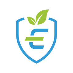Eco Energy Shield Icon with Green Leaf and Electric Symbol for Sustainable Protection