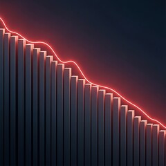 A downward trend is highlighted by a glowing red line across a series of dark gray bar graphs.
