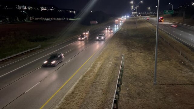 Traffic at night from a bridge 