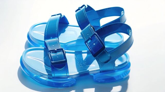 A close-up view of a pair of blue sandals, perfect for showcasing details or as a decorative element