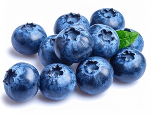 Obraz premium Blueberries with Green Leaf on White Background