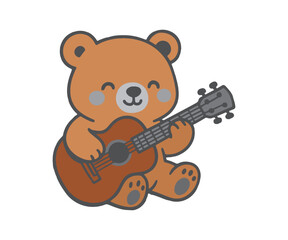 Cute bear vector mascot playing guitar