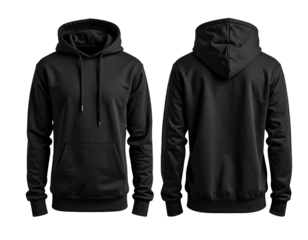 Front and back view of a plain black hoodie (19)