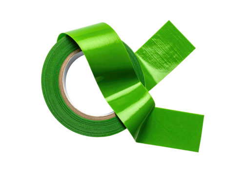 Bright green tape roll, twisted and curled