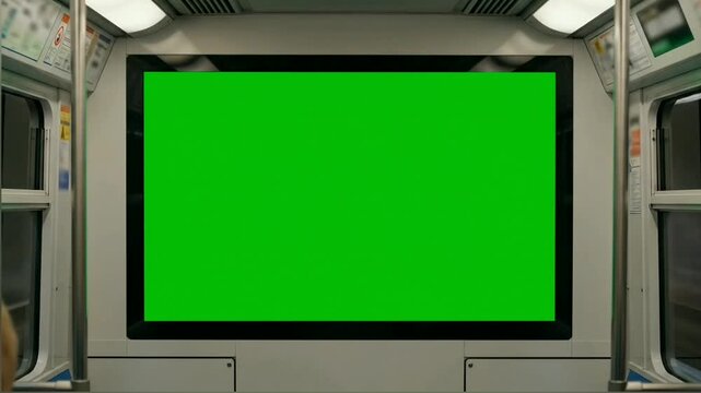 green screen display inside modern subway train