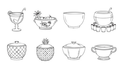 Vector art of various punch bowls