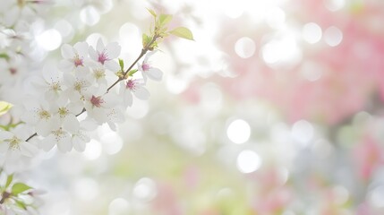 Fototapeta premium Delicate white blossoms and soft bokeh create a serene spring scene, showcasing nature's beauty in gentle pastel tones.